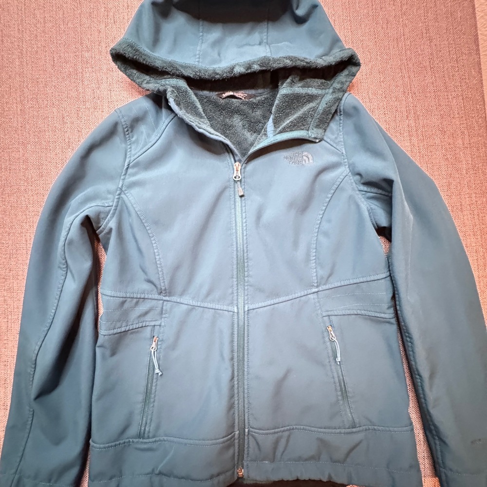 The North Face Womens Teal Blue Fleece Lined Hooded Softshell Jacket Size M